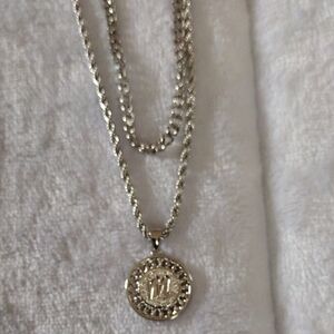 Elegant Silver Letter M Pendant Necklace Set